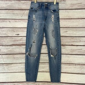 Kancan Womens Jeans Size 1/24 Blue Estilo Distressed Mid Rise Raw Hem